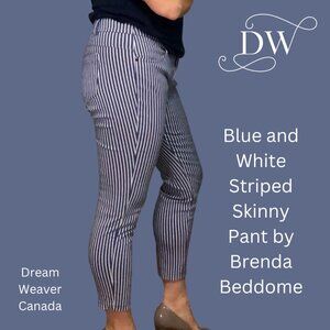 Blue and White Striped Skinny Pant